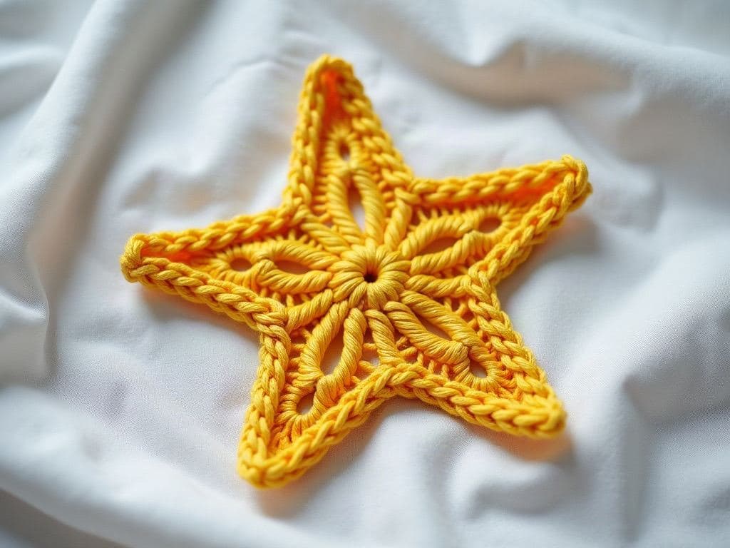 Flat gold yellow crochet five-point star