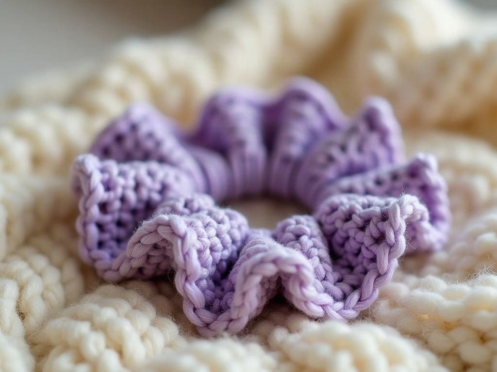 Lilac ruffled crochet hair scrunchie