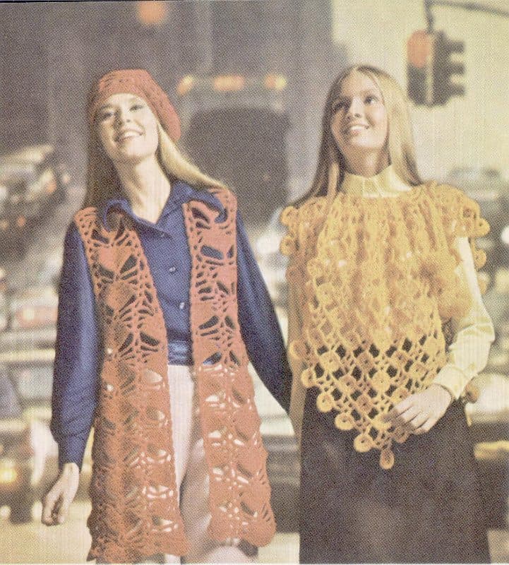 Ring poncho (right) as photographed in the booklet, shown with the lacy vest and tam