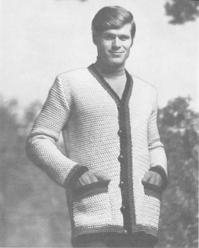 Boldly Banded man's crochet jacket as photographed in the booklet