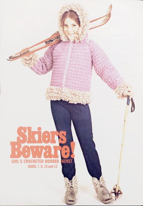 Skiers Beware! girl's crocheted hooded jacket as photographed in the booklet