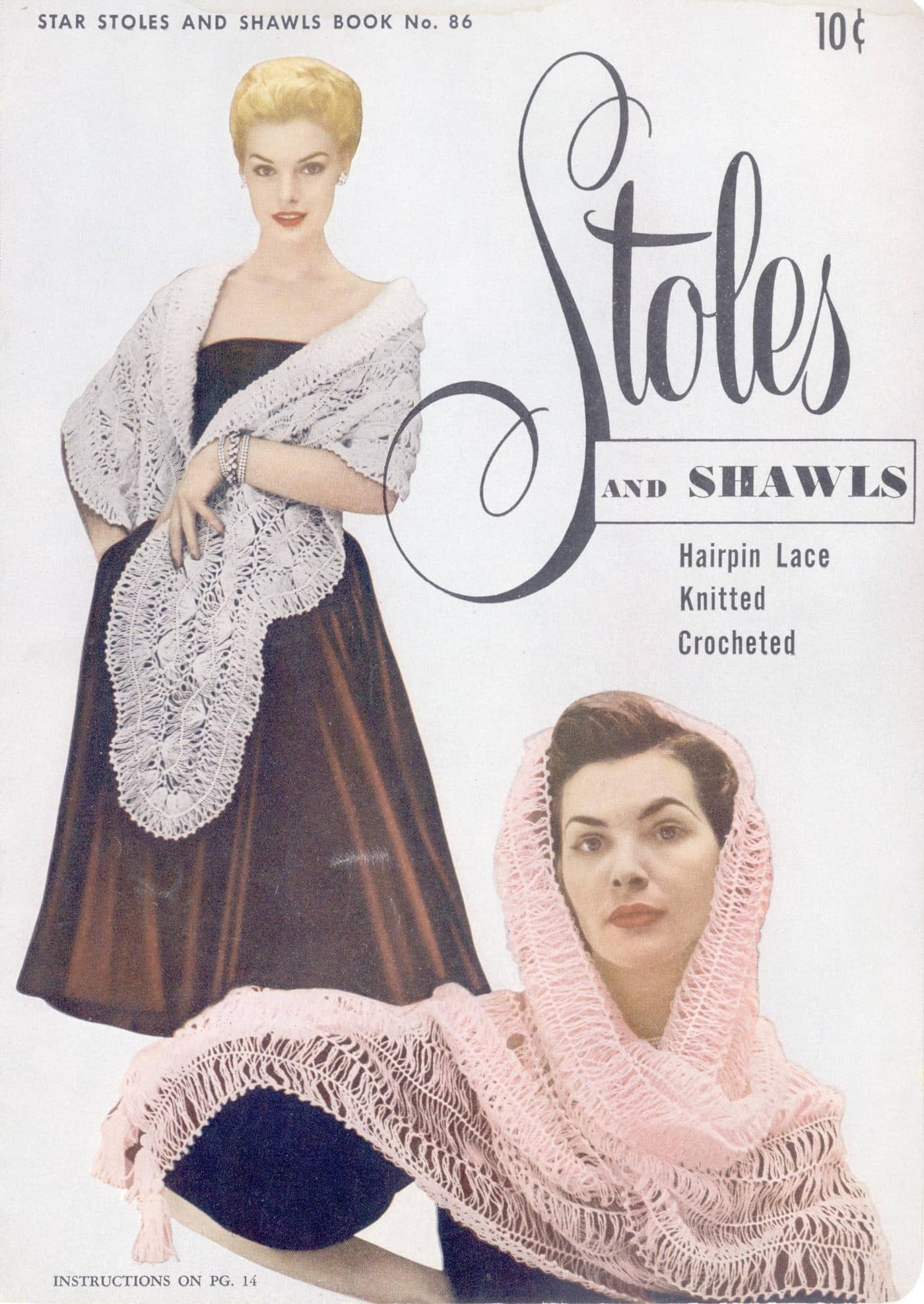 Gold Coast pink hairpin lace scarf (lower right) on the 1951 booklet cover